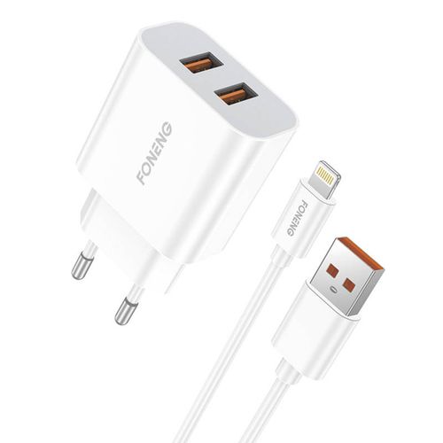 Fast charger Foneng 2x USB EU45 12W + USB Lightning cable, Foneng EU45 iPhone
