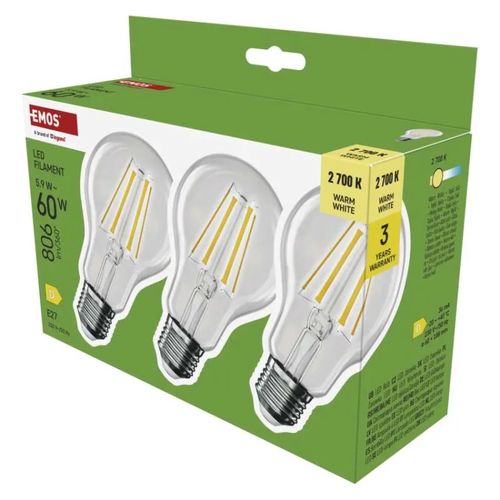 LED Bulb Filament A60 / E27 / 5,9 W (60 W) / 806 lm / Warm white, EMOS ZF5D42.3 8592920142691