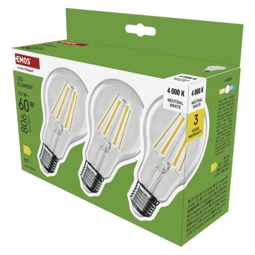 LED Bulb Filament A60 / E27 / 5,9 W (60 W) / 806 lm / Neutral white, EMOS ZF5D43.3 8592920142738