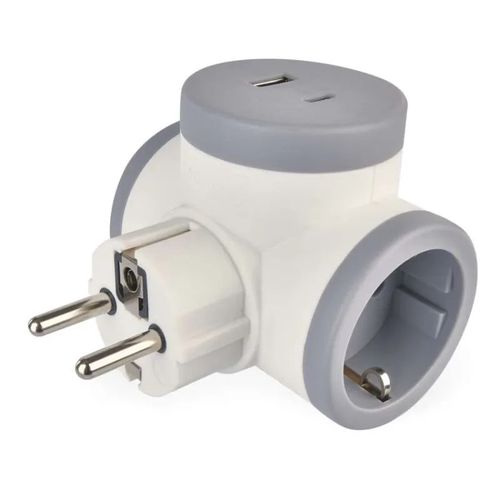 Adaptor 2×, 1×USB-A+1×USB-C, white-grey, EMOS P0077PD 8592920144879