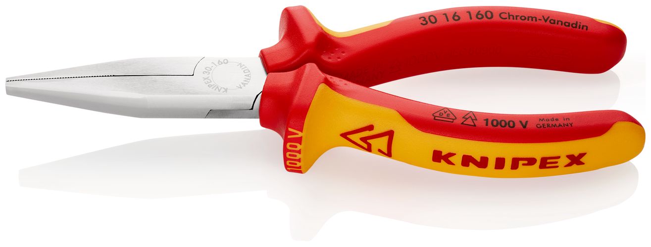 KNIPEX 30 16 160 SB Long Nose Pliers insulated with multi-component grips, VDE-tested chrome-plated 160 mm 30 16 160 SB 4003773029861