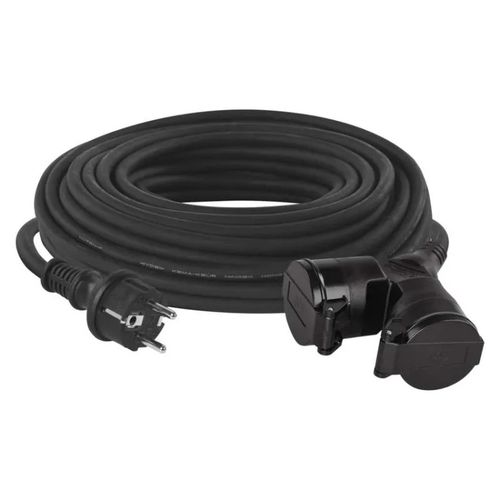 Extension Cord 25 m / 2 sockets / black / rubber / 230 V / 1.5 mm2, EMOS P0604 8592920069813