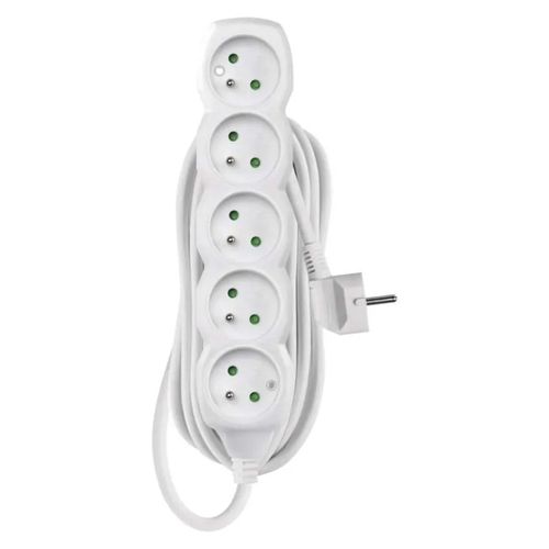 Extension Cord 5 m / 5 sockets / white / PVC / 1.5 mm2, EMOS P0515R 8592920016480