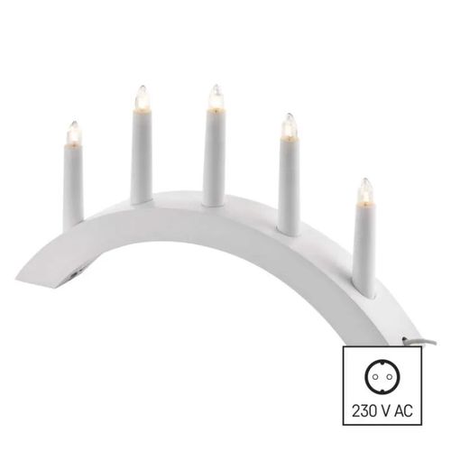 Candlestick for 5x E10 bulbs, wooden, white, arch, 20x38 cm, indoor, warm white, EMOS DCAZ01 8592920093283