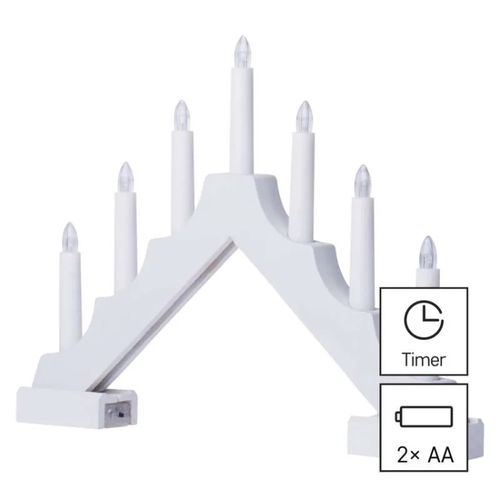 LED candlestick, wooden, white, 29 cm, 2x AA, indoor, warm white, timer, EMOS DCAW12 8592920098431