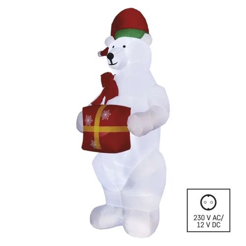 LED polar bear with a present, inflatable, 240 cm, indoor and outdoor, cool white, EMOS DCFC15 8592920099155