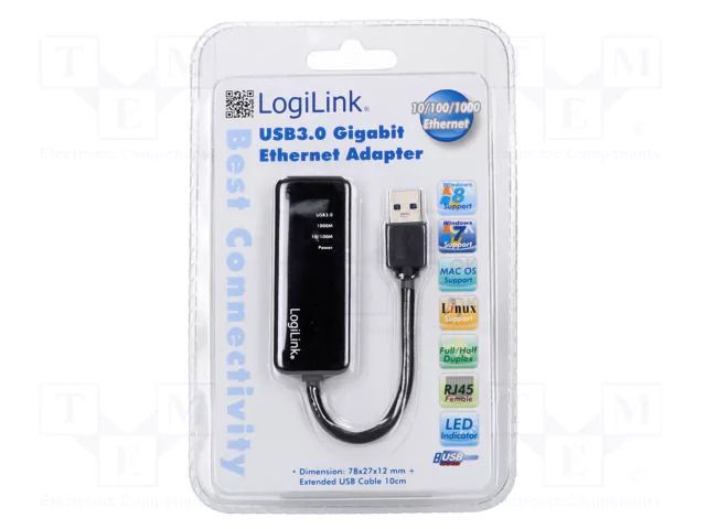 USB to Ethernet adapter; USB 3.0; RJ45 socket,USB A plug LOGILINK UA0184A