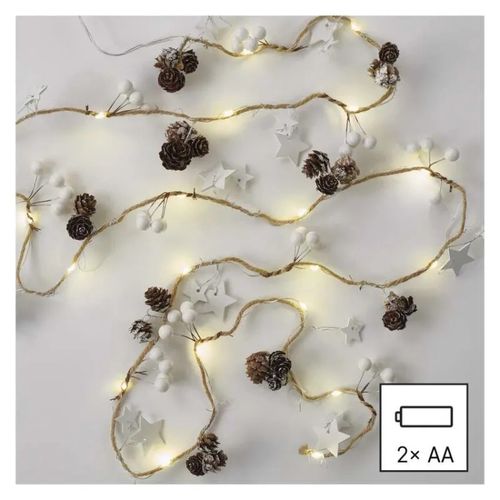 LED Christmas garland – cones, 1.7 m, 2x AA, indoor, warm white, EMOS DCGW04 8592920098998