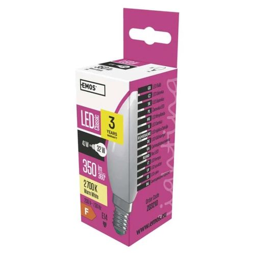 LED Bulb Classic Candle / E14 / 4.1 W (32 W) / 350 lm / warm white, EMOS ZQ3210 8592920044988