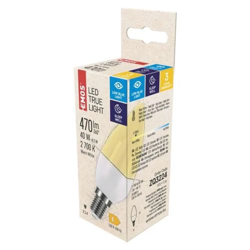 LED Bulb True Light Candle / E14 / 4.2 W (40 W) / 470 lm / warm white, EMOS ZQ3224 8592920106464