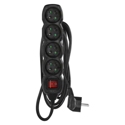 Extension Cord 3 m / 4 sockets / switch / black / PVC / 1 mm2, EMOS PC1413 8595025365507
