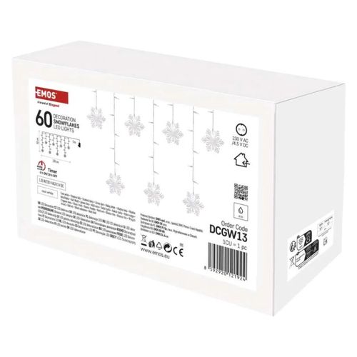 LED Christmas curtain – snowflakes, 135x50 cm, indoor, cool white, EMOS DCGW13 8592920121924