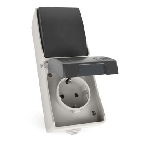 Socket + Two-way switch IP44, vertical, EMOS A1396.4 8592920148914