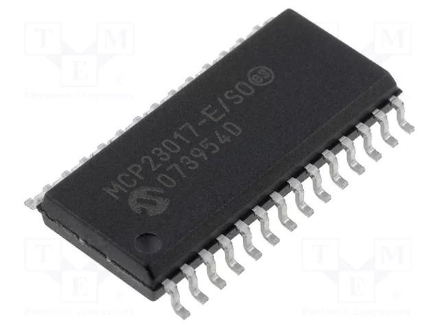 IC: interface; I/O expander; 1.7Mbps; 1.8÷5.5VDC; I2C; SMD; SO28 MICROCHIP TECHNOLOGY MCP23017-E/SO
