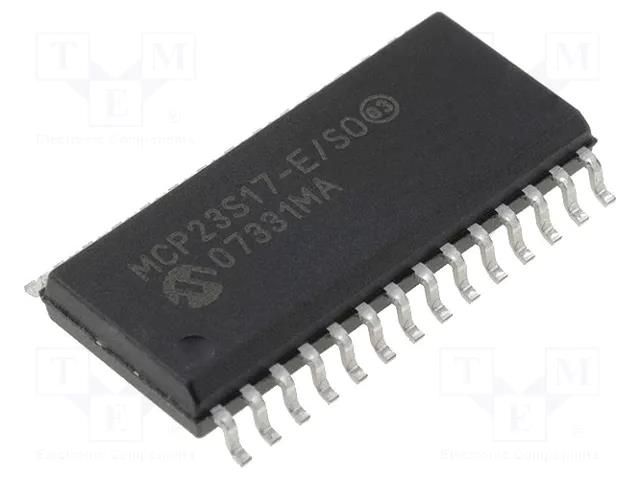 IC: interface; I/O expander; 10Mbps; 1.8÷5.5VDC; SPI; SMD; SOIC28 MICROCHIP TECHNOLOGY MCP23S17-E/SO