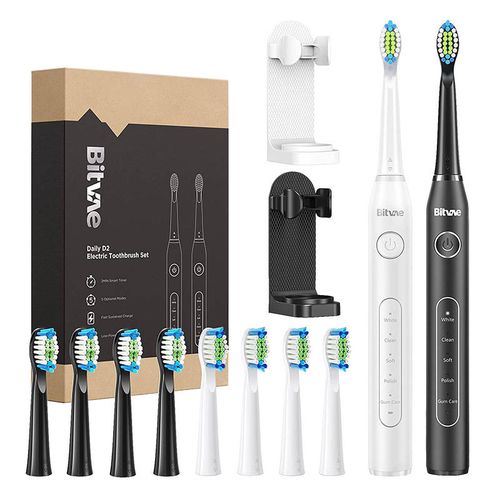 Sonic toothbrushes with tips set and 2 holders Bitvae D2+D2 (white and black), Bitvae D2 White + D2 Black