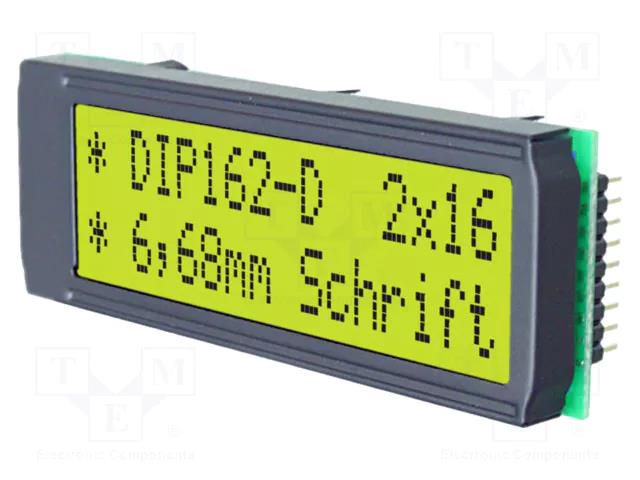 Display: LCD; alphanumeric; STN Positive; 16x2; 68x26.8mm; LED DISPLAY VISIONS EADIP162-DHNLED