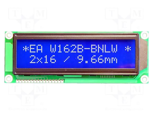 Display: LCD; alphanumeric; STN Negative; 16x2; blue; 122x44mm; LED DISPLAY VISIONS EAW162B-BNLW