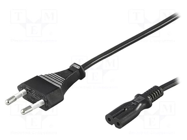 Cable; 2x0.75mm2; CEE 7/16 (C) plug,IEC C7 female; PVC; 1.8m GOOBAY CABLE-704-1.8BK
