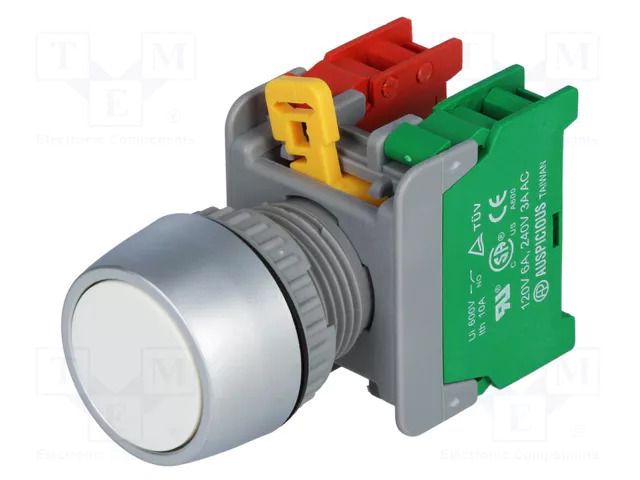 Switch: push-button; 22mm; Stabl.pos: 1; NC + NO; white; none; IP65 AUSPICIOUS PBF22-1-O/C-W