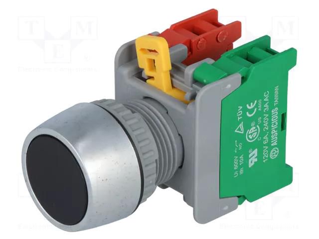 Switch: push-button; 22mm; Stabl.pos: 1; NC + NO; black; none; IP65 AUSPICIOUS PBF22-1-O/C-BK