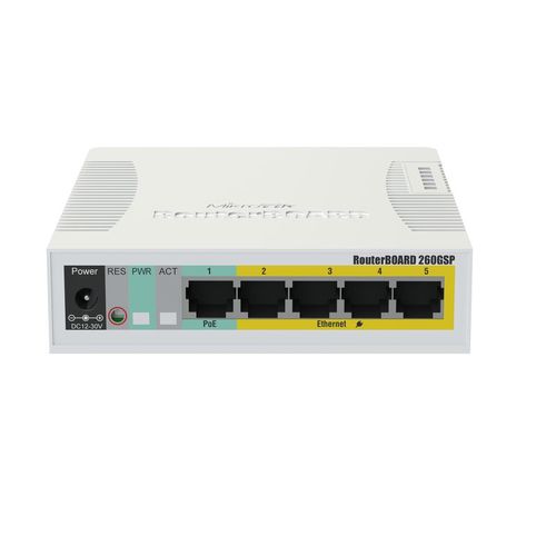 MikroTik RB260GSP | Switch | CSS106-1G-4P-1S, 5x RJ45 1000Mb/s, 1x SFP, 4x Passive PoE, MIKROTIK CSS106-1G-4P-1S 4752224002297