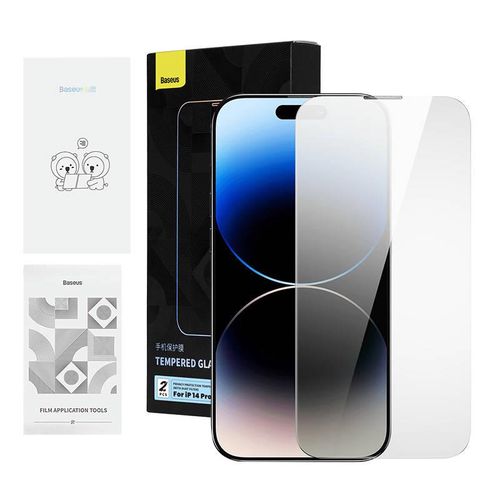 Privacy tempered Glass Baseus Iphone 14 Pro Max (2pcs) with 2 cleaning kits and dust-proof installation tool, Baseus P60012018201-00