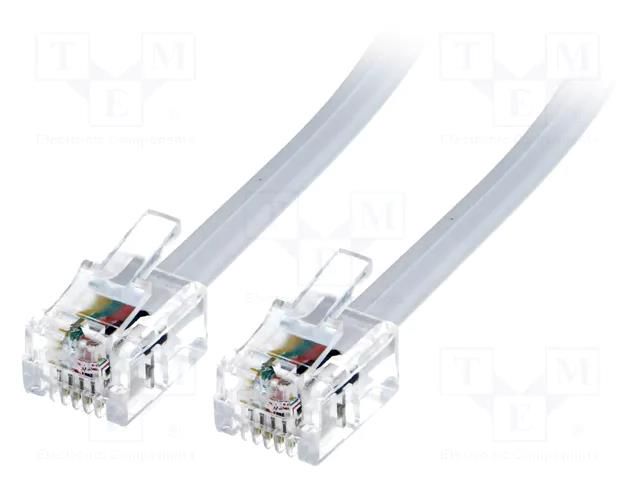 Cable: telephone; RJ11 plug,both sides; 20m; white BQ CABLE TEL-RJ11-WH/20