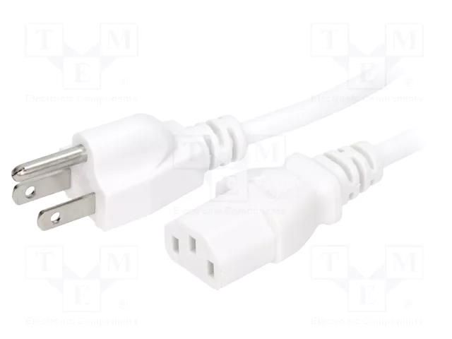 Cable; 3x18AWG; IEC C13 female,NEMA 5-15 (B) plug; PVC; 5m; white LIAN DUNG SN22-3/18/5WH