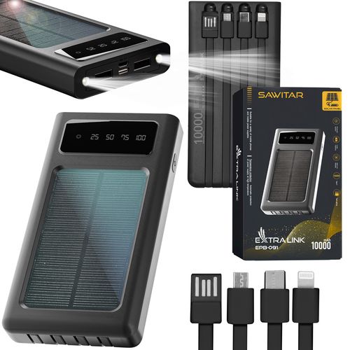 Extralink EPB-091 10000mAh Black | Powerbank | Solar Power bank, USB-C, EXTRALINK EX.19645 5903148919645