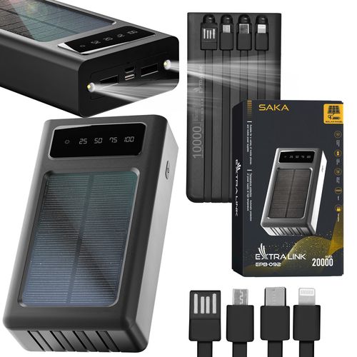 Extralink EPB-092 20000mAh Black | Powerbank | Solar Power bank, USB-C, EXTRALINK EX.19652