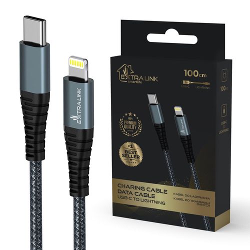 USB-C to Lightning Cable Extralink Smart Life Black, 100cm, EXTRALINK CABESL06 5906168632822