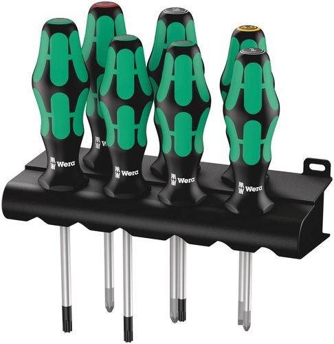335/350/367/7 Rack Screwdriver set Kraftform Plus Lasertip and rack, 1 x PH 2x100; 1 x PZ 1x80; 1 x PZ 2x100; 1 x 0.8x4.0x100; 1 x TX 15x80; 1 x TX 20x100; 1 x TX 25x100, Wera 05320540001