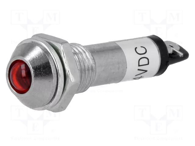 Indicator: LED; prominent; red; 24VDC; Ø8.2mm; IP40; for soldering NINIGI IND8-24R-A