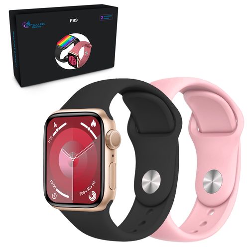 EXTRALINK LIFESTYLE SMARTWATCH F89 ZŁOTY + RÓŻOWA/CZARNA OPASKA, EXTRALINK F89 ZLOTY 5906168638718