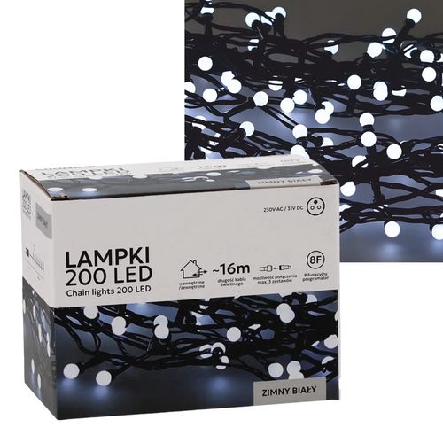 Extralink LED Fairy Lights, 200L Cold White Balls, Length 3 + 16 m, EXTRALINK EX.73226 5900779880153