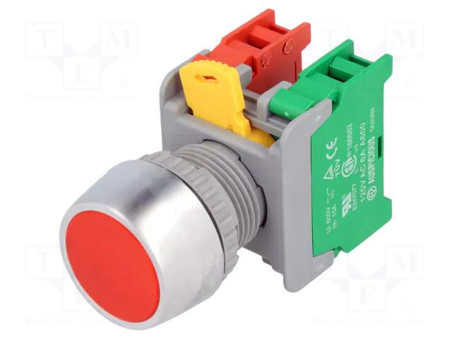 Switch: push-button; 22mm; Stabl.pos: 1; NC + NO; red; none; IP65 AUSPICIOUS PBF22-1-O/C-R