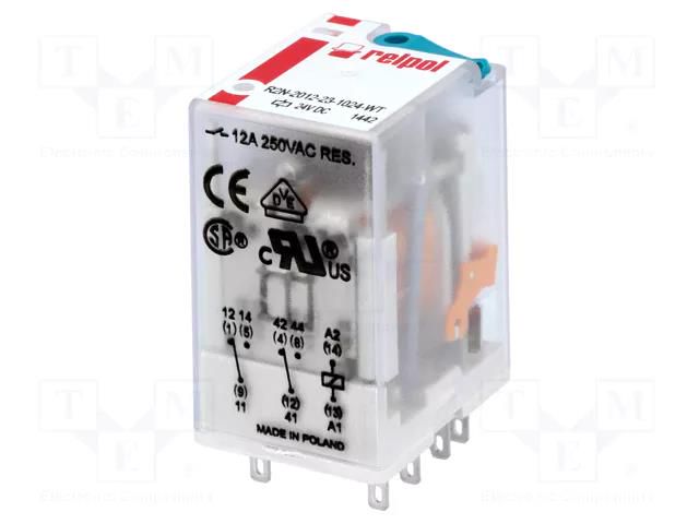 Relay: electromagnetic; DPDT; Ucoil: 24VDC; Icontacts max: 24A RELPOL R2N2012231024WT