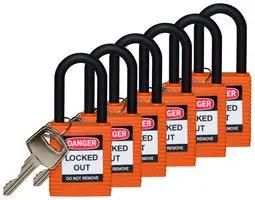 SAFETY PADLOCK, NYLON, 38.1MM, ORANGE SFTY PADLOCK NYLON 38MM SHA ORANGE 6/PAC
