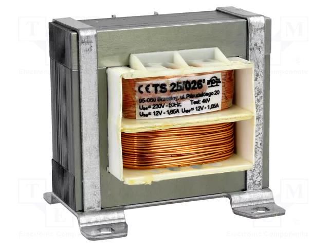 Transformer: mains; 25VA; 230VAC; 12V; 12V; 1.05A; 1.05A; screw type INDEL TS25/026