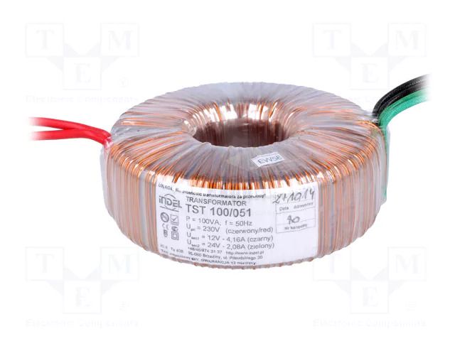 Transformer: toroidal; 100VA; 230VAC; 12V; 24V; 4.16A; 2.08A; Ø: 97mm INDEL TST100W/12V-24V