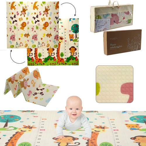 Double-Sided Educational Play Mat Stimulating Extralink, 180x200x1 cm Folding Animals-Numbers + Bag, EXTRALINK EX.27931 5907207227931