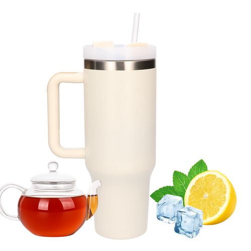 Black Forest | Thermo mug with straw | thermos with handle, 1200ml, beige, EXTRALINK EX.28617 5907207228617