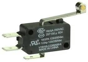 MICROSW, SPDT, ROLLER LEVER, 16A, 250VAC V15H16-CZ300A06-K