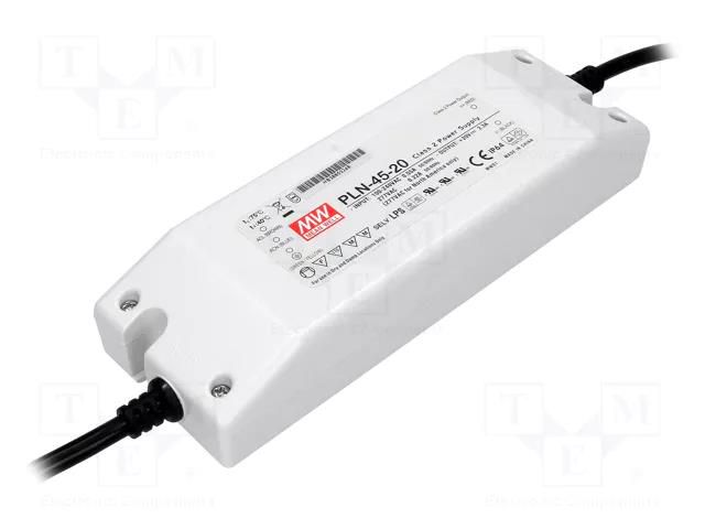 Power supply: switching; LED; 46W; 20VDC; 2.3A; 90÷264VAC; IP64 MEAN WELL PLN-45-20