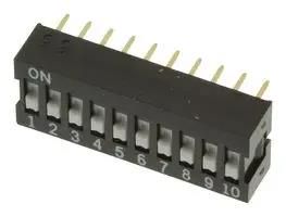 DIP SW, SPST, 0.025A, 24V, 10POS, THT A6E-0104-N