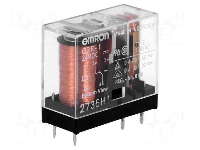 Relay: electromagnetic; SPDT; Ucoil: 24VDC; Icontacts max: 10A OMRON Electronic Components G2R-1-24DC