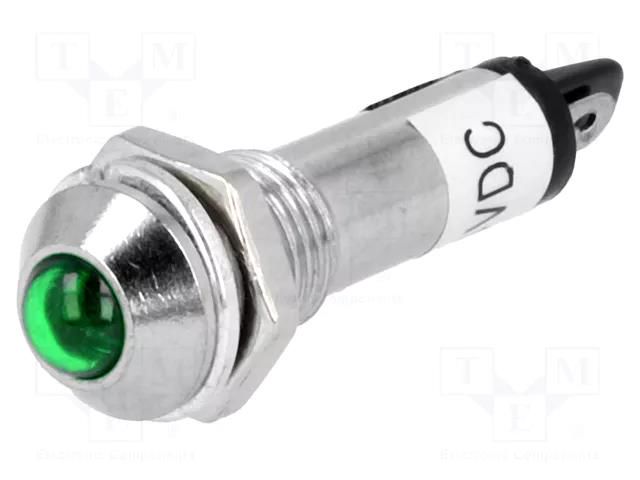 Indicator: LED; prominent; green; 24VDC; Ø8.2mm; IP40; metal NINIGI IND8-24G-A