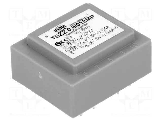 Transformer: encapsulated; 0.6VA; 230VAC; 7.5V; 7.5V; 40mA; 40mA INDEL TSZZ0.5/2X7.5V