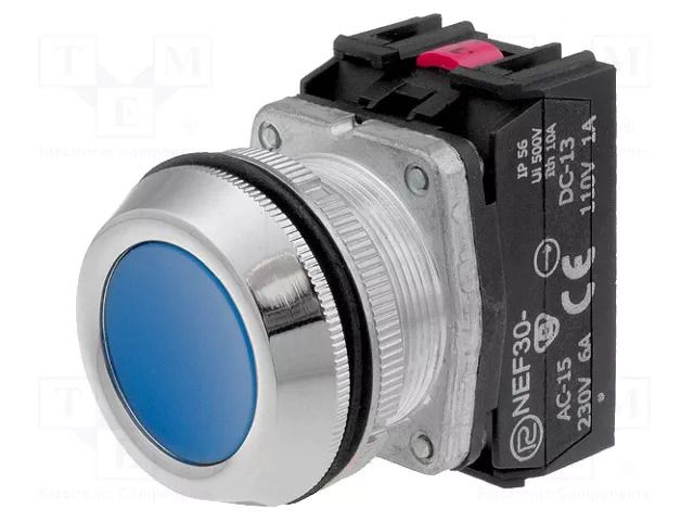 Switch: push-button; 30mm; Stabl.pos: 1; NC + NO; blue; IP56; NEF30 PROMET NEF30-KNXY